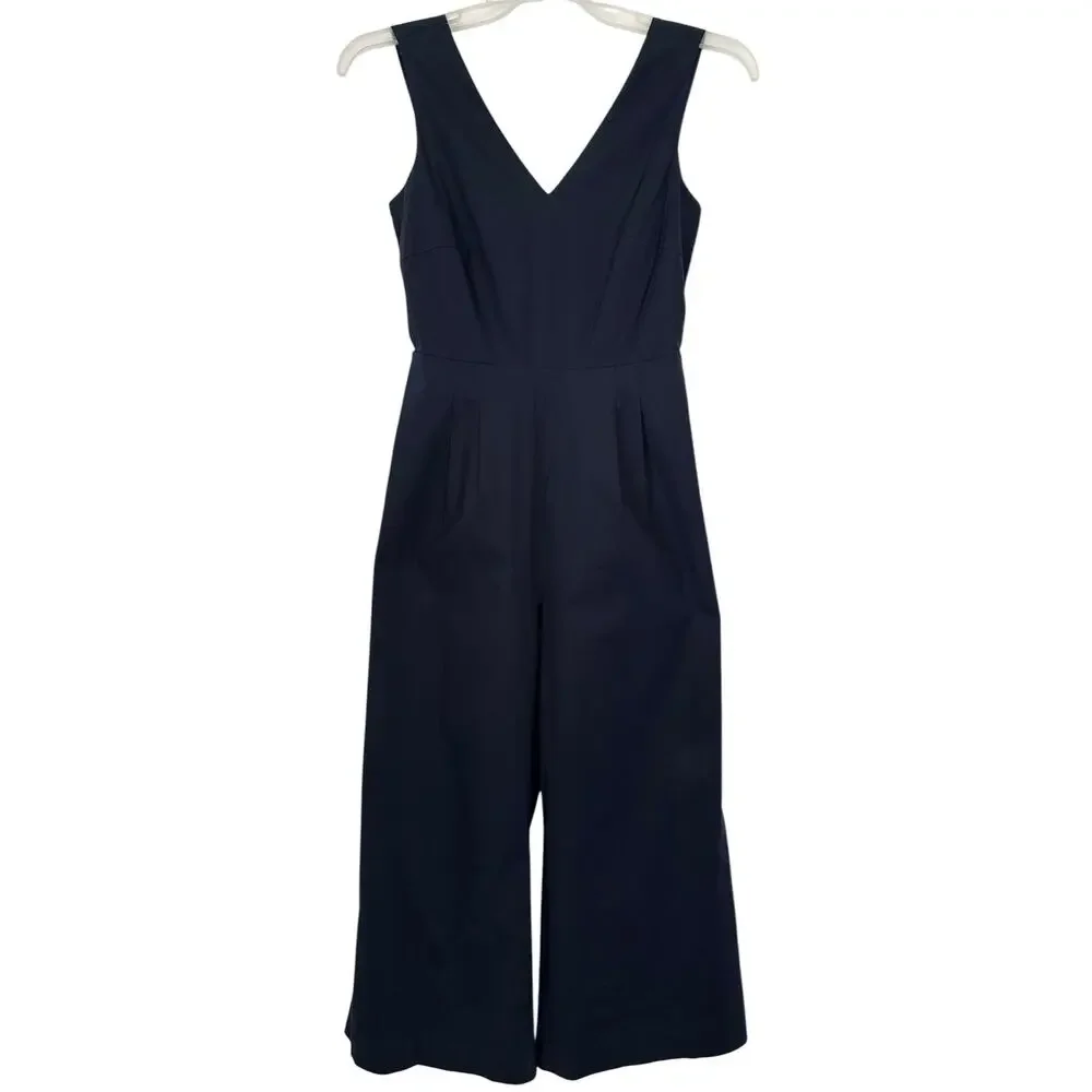 J. Crew Wrap-Tie Jumpsuit in Stretch Poplin Navy Blue H7683 Size 2